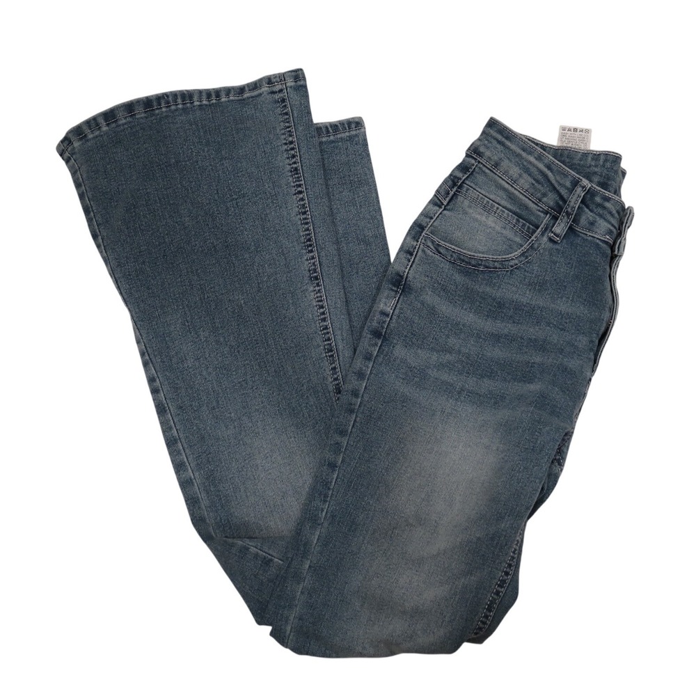 Petite Flare Jeans Y2K Light Wash Stretch Denim Mid Rise Small